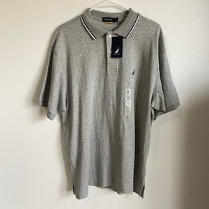 Nautica Mens Grey/Blue/White Short Sleeve Deck Polo Shirt-M